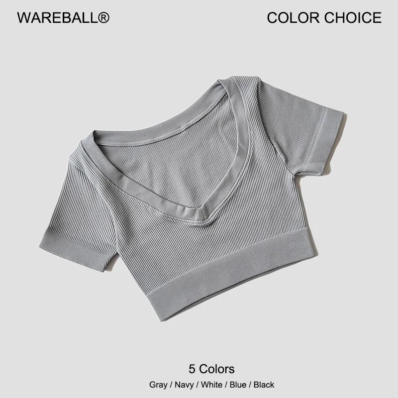 Women\'s Seamless Tops Short Sleeve Deep V Neck Yoga Shirts Fitness Crop Top Women Yoga Shirts Sportswear Gym Clothes