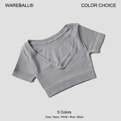 Women's Seamless Tops Short Sleeve Deep V Neck Yoga Shirts Fitness Crop Top Women Yoga Shirts Sportswear Gym Clothes