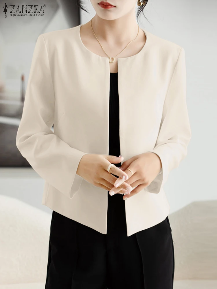 ZANZEA Women Work Blazer Suits Fashion Long Sleeve Open Front Blouse Autumn Casual OL Solid Outwear Solid Cardigan Thin Tops