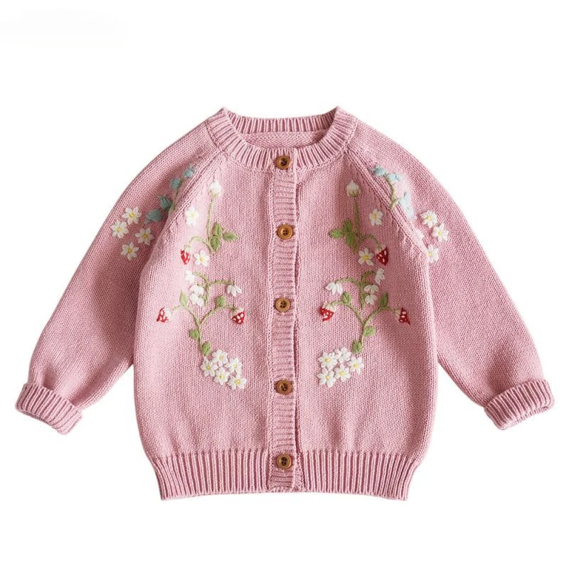 

2024 Korean Fashion Baby Girls Knit Cardigan for Autumn Winter Children Lovely Knitted Coat Kids Girl Embroidery Sweater Coat