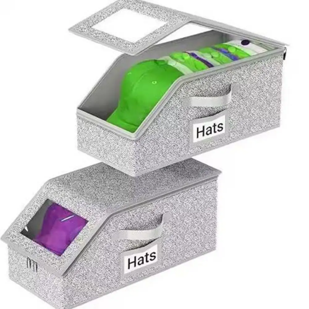 

Non-woven Fabric Baseball Cap Storage Box Transparent Lid Dustproof Ball Cap Storage Organizer Stackable Space Saving