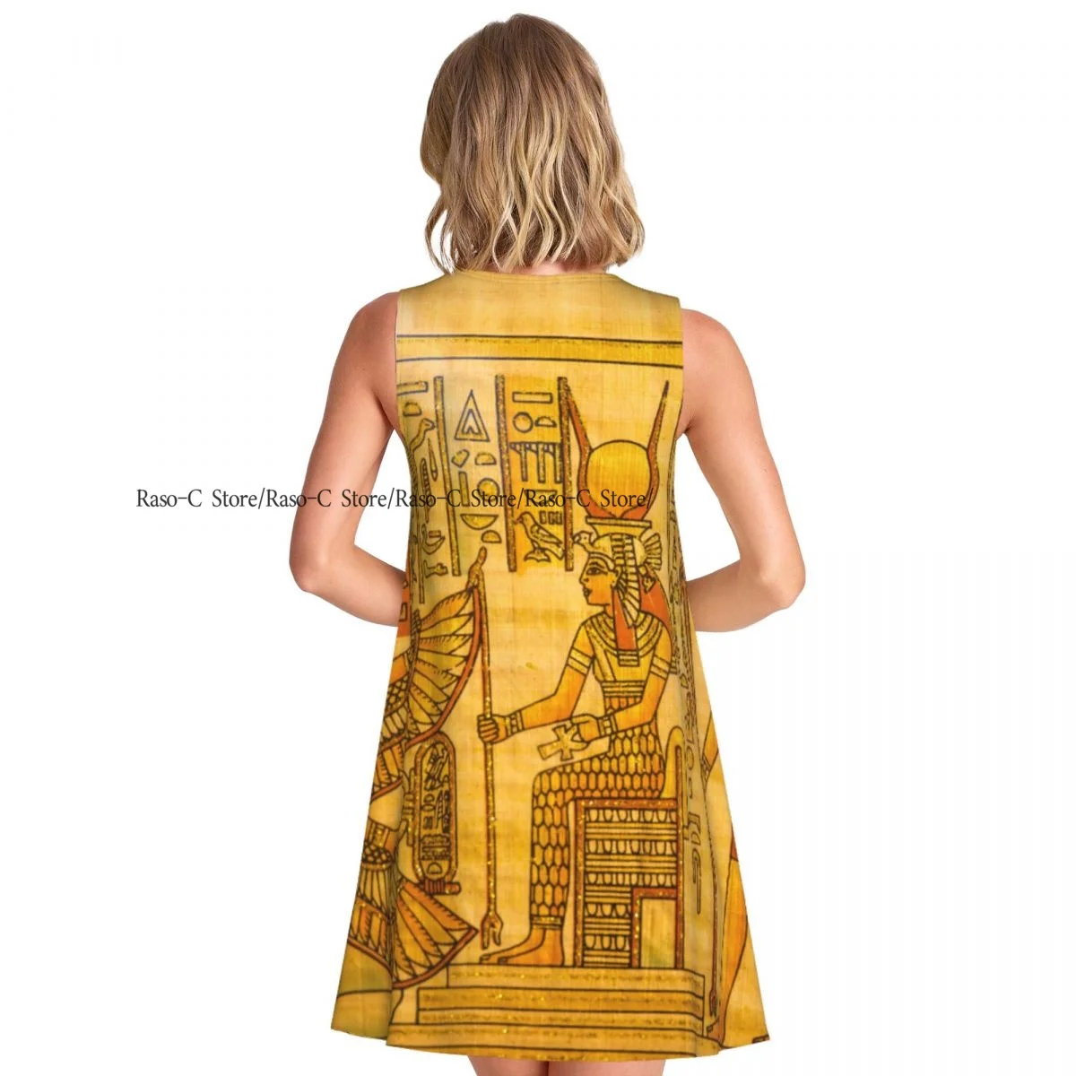 فستان بياقة دائرية بدون أكمام من فستان مصر البردي للنساء فستان كاجوال للركبة فساتين ماكسي #2