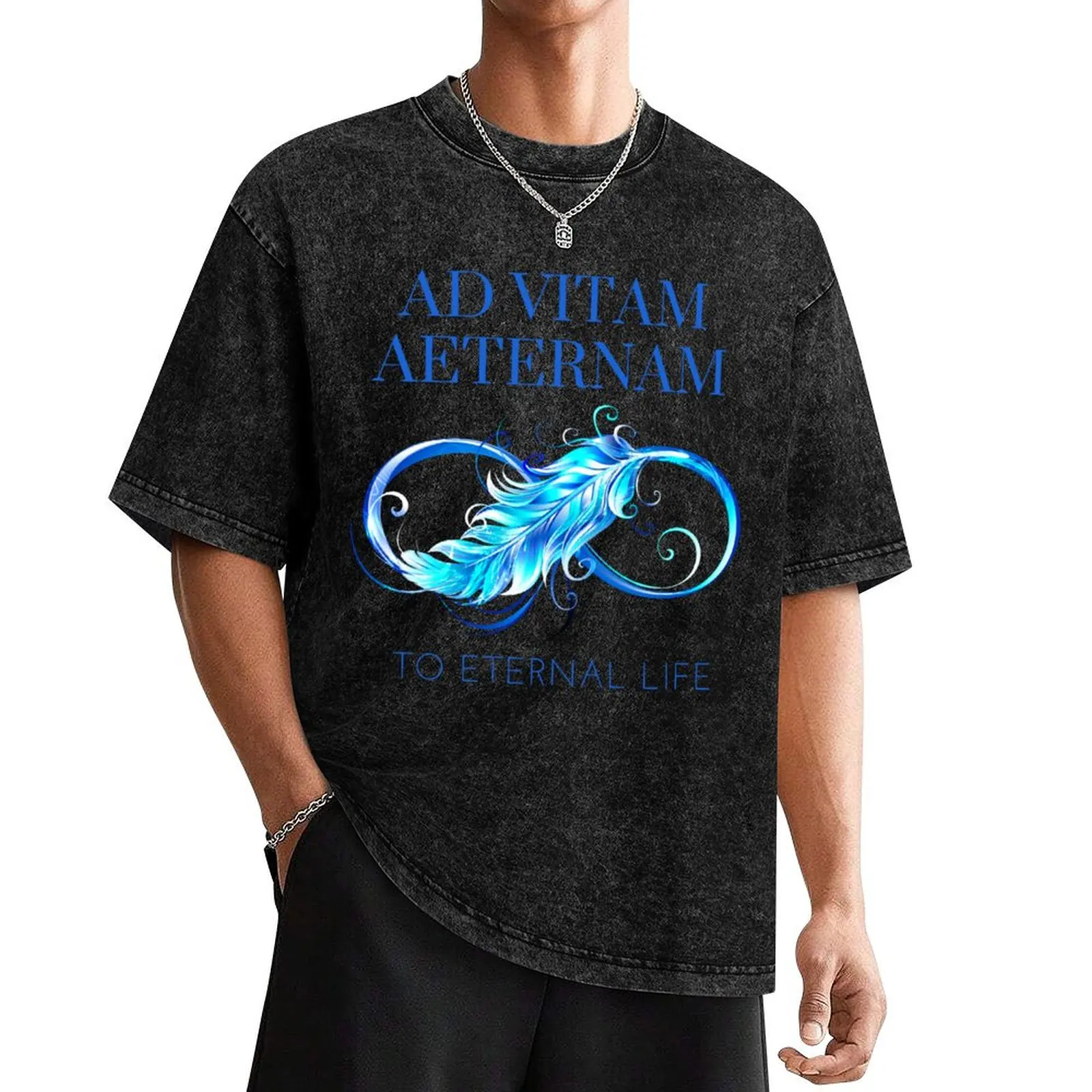 

Ad Vitam Aeternam - To Eternal Life - Old Latin Phrase With Beautiful Blue Eternity Design T-Shirt