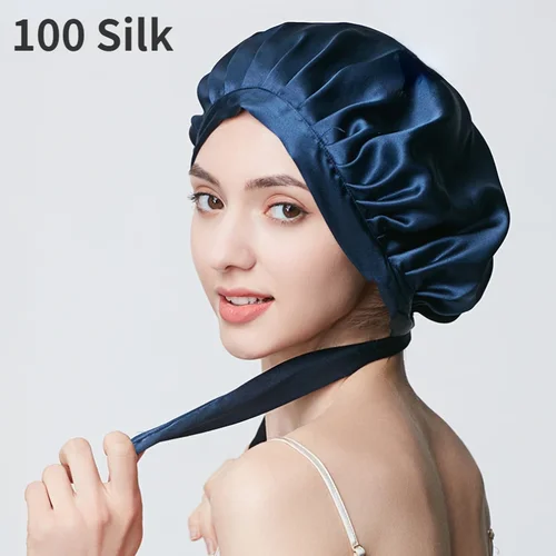 Imagen 1 del producto Gorros de pelo de seda pura para mujer, gorro para dormir de seda natural de lujo, gorros para dormir, gorros de noche, protección para el cabello, turbante, envolturas para la cabeza
