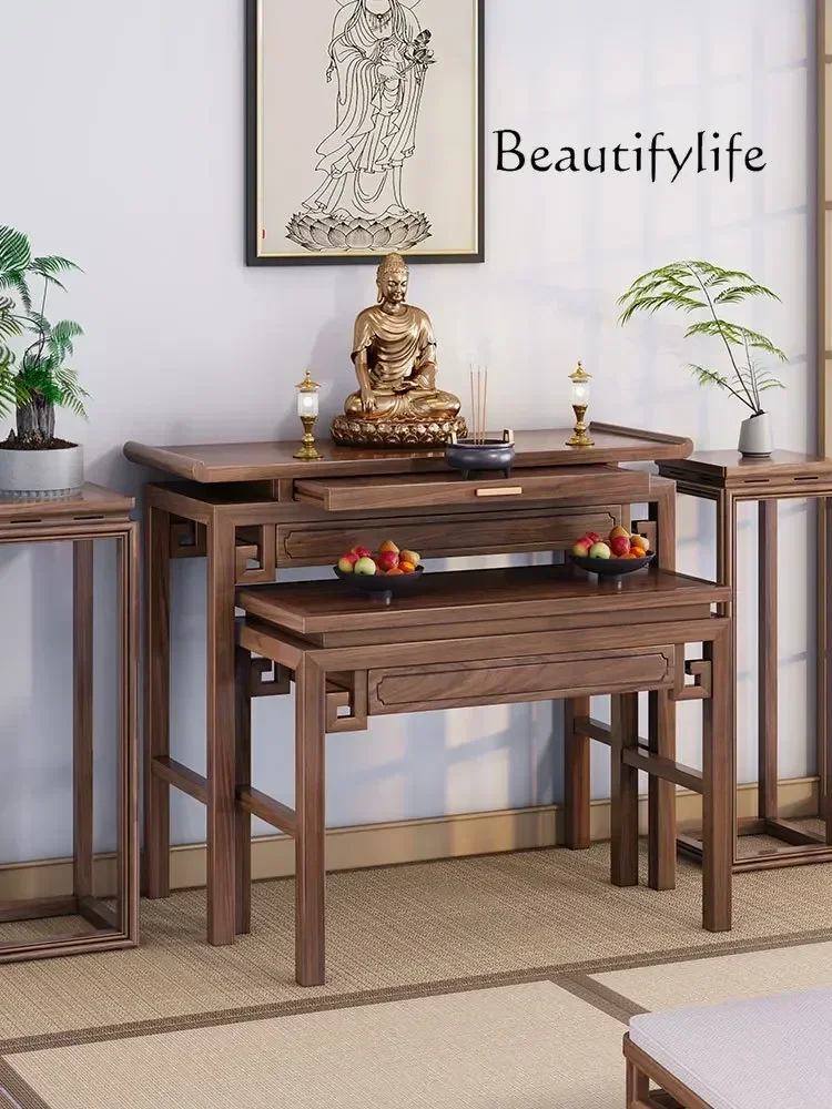 

02New Chinese Style Altar Incense Burner Table Buddhist Hall Solid Wood Buddha Table Modern Tribute Table Simple Desk Cabinet