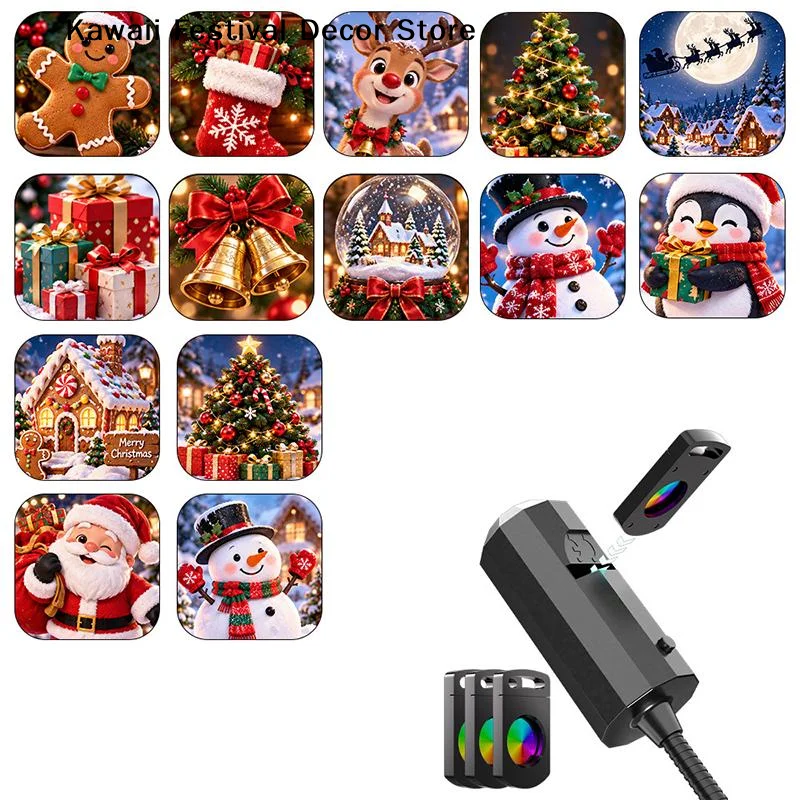 LED USB Projector Light Projection Patterns- Adjustable Santa Claus Snowman Tree Bedroom Night Light for Christmas Decorations