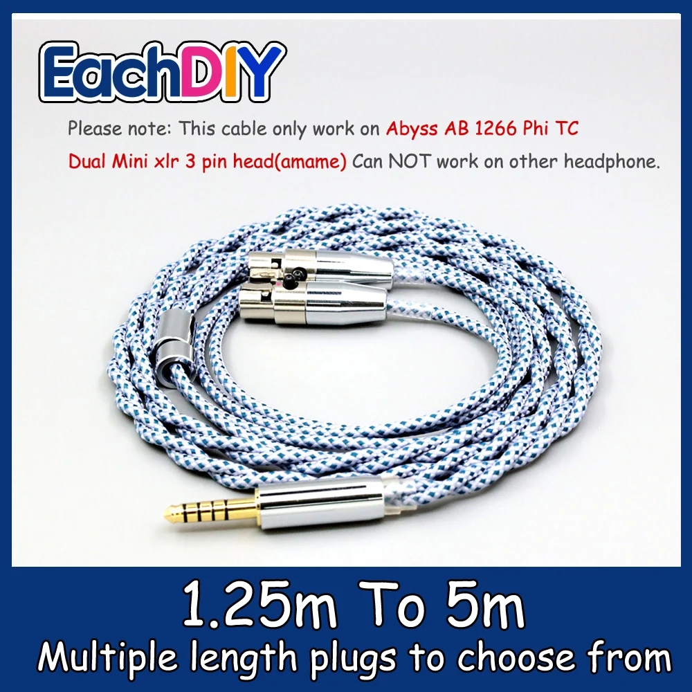 

99% Pure Silver Mix Graphene OCC Shielding Earphone Cable For Abyss AB 1266 Phi TC Dual Mini xlr 3 pin head(amame) LN008654