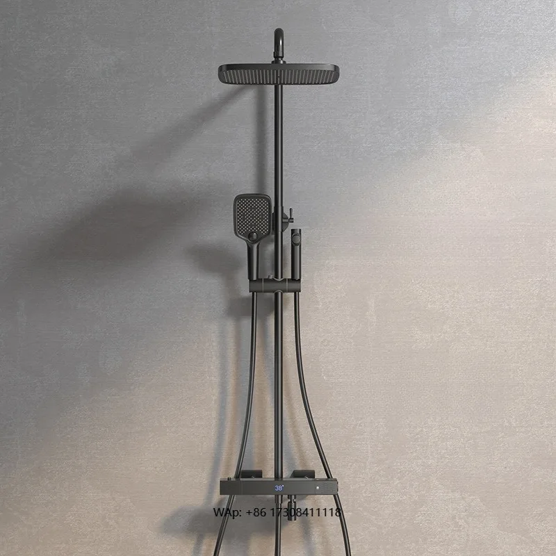 Juego de cabezal de ducha de latón con cabezal de ducha para baño familiar, juego gris inteligente con grifo gris de ducha con pantalla digital