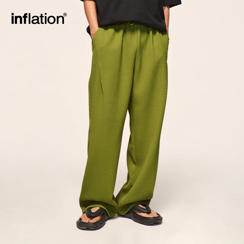 INFLATION Vintage Waffle Wide Leg Pants Men Casual Sweatpant Sportswear Unisex Plus Size Track Pant