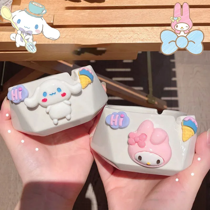 Sanrio Kuromi Hello Kittys Cinnamoroll Ceramics Ashray Kawaii Room Decor Accessories Cartoon Cigarette Smoking Ash Holder Gifts