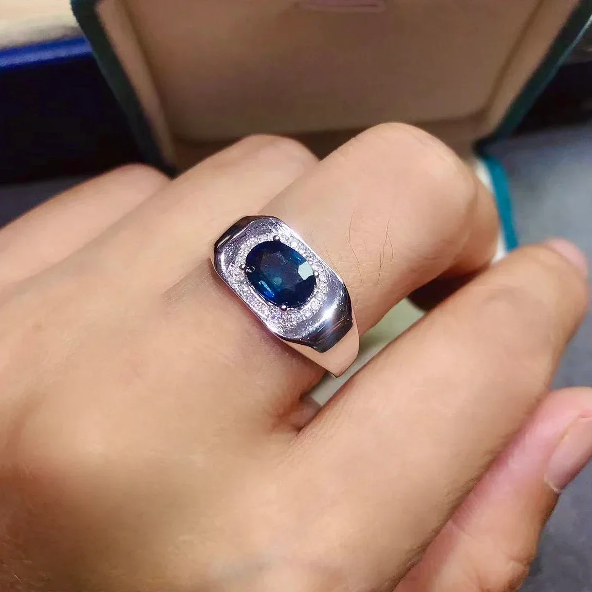 

Natural Sapphire Ring for Daily Wear Gift for Man925 Silver Snake Ring with Blue Sapphire 6mm*8mm 1.5ct Silver Sapphire Jewelry