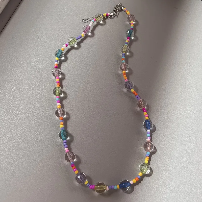 2026Bohemian Coloured Glaze Bead Necklace Summer Love Neckla