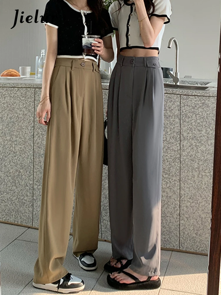 Casual Women's Summer Pants High Street Loose Suit Pants High Waist Office Ladies Workwear Khaki Gray Trousers S-4XL