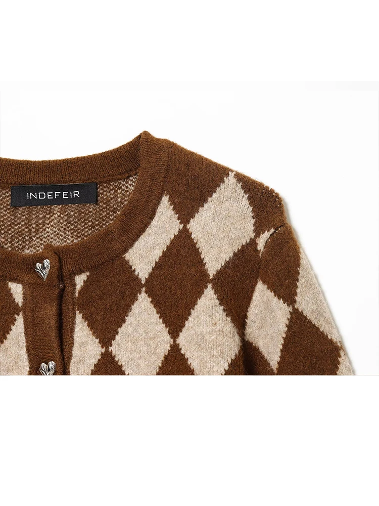 

HH женское модное повседневное универсальное жаккардовое вязаное пальто с ромбами женский однобортный кардиган с круглым вырезом и длинными рукавами