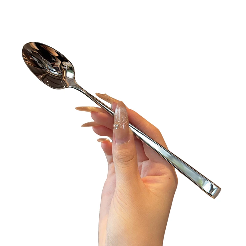 Korean Stainless Steel Spoon Long Handle Tableware Thicken Stirring Ice Spoon Meal Spoon Household Dinner Spoon Kitchen Tools