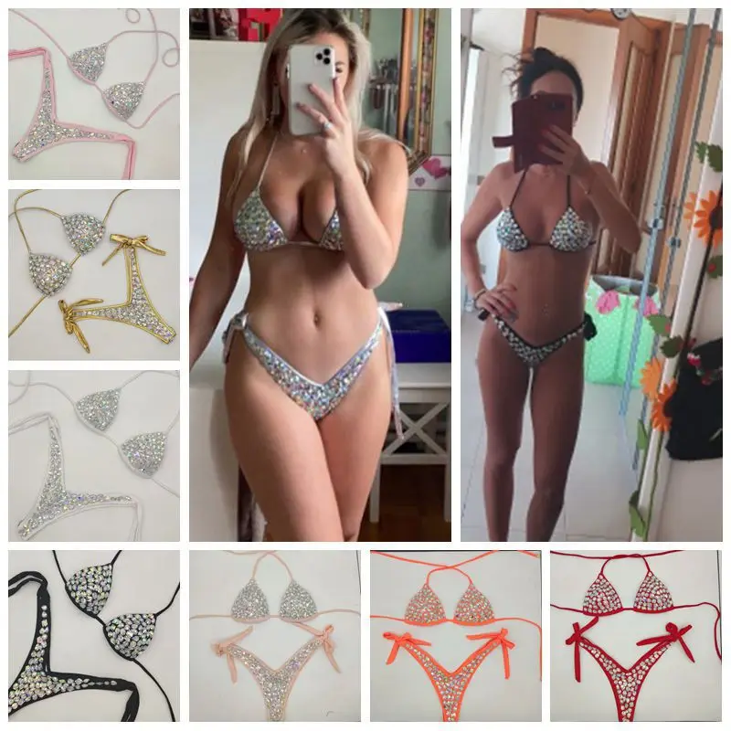 2026 Newest Crystal Bikini Swimwear Bar Bikini Fashion Bi kini Swimming Suit Bar Bik ini Top Diamond Bikini Handmade Bi kini Set view 6
