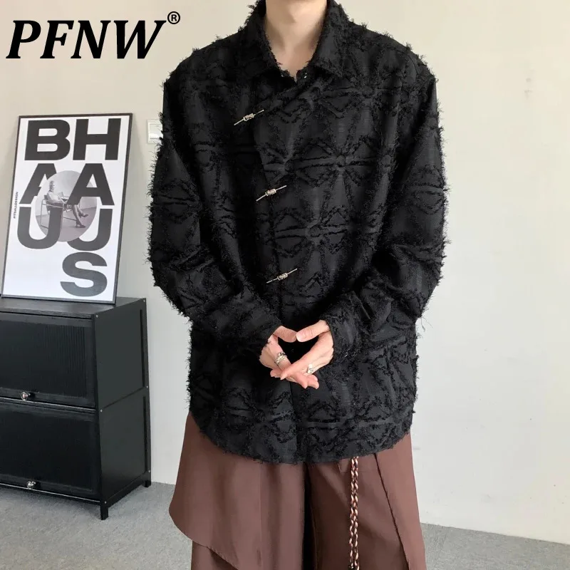 

PFNW Men's Tide 2024 Spring New Chinese Chic Vintage Style Shirt Niche Tassels Edge Design Loose Draped Fashion Chic Top 12P1102