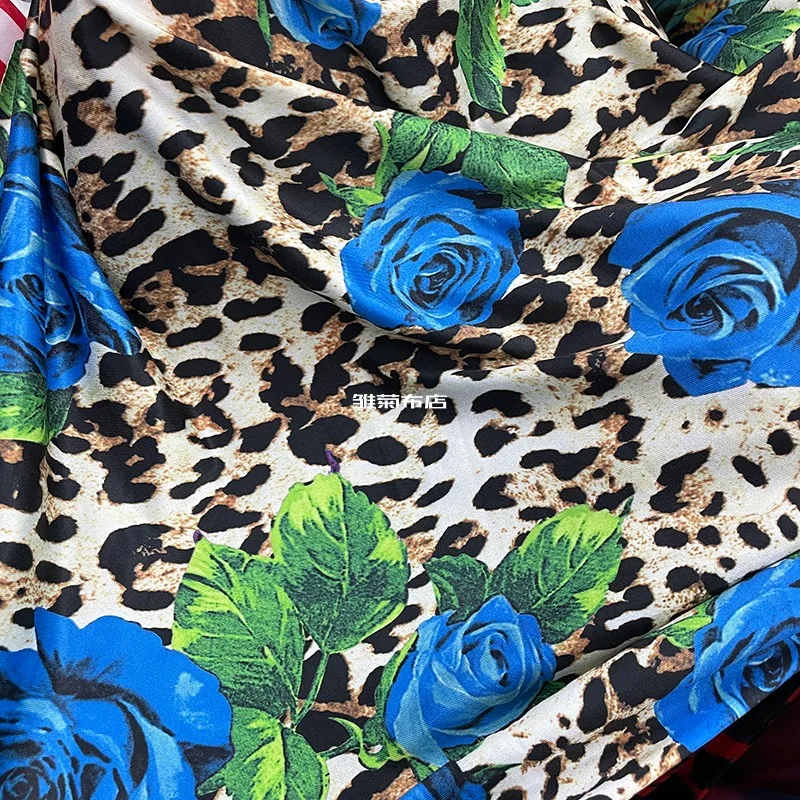 Printed Polyester fabric Elastic milk silk knitted rose leopard print fabrics Dance costume cheongsam dress diy sew cloth