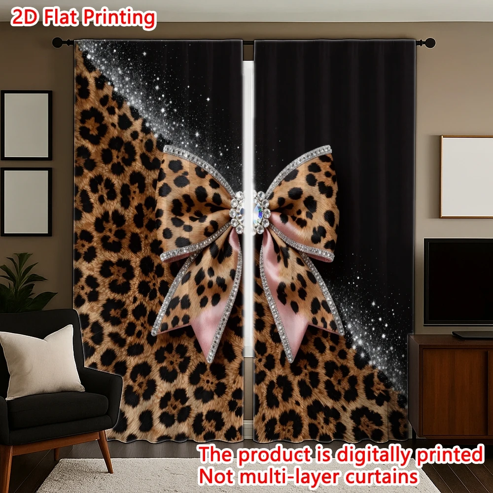 Shiny bowknot leopard print theme Print Drapes Room Darkening Window Curtains Home Decor,Rod Pocket Blackout Curtains Bedroom