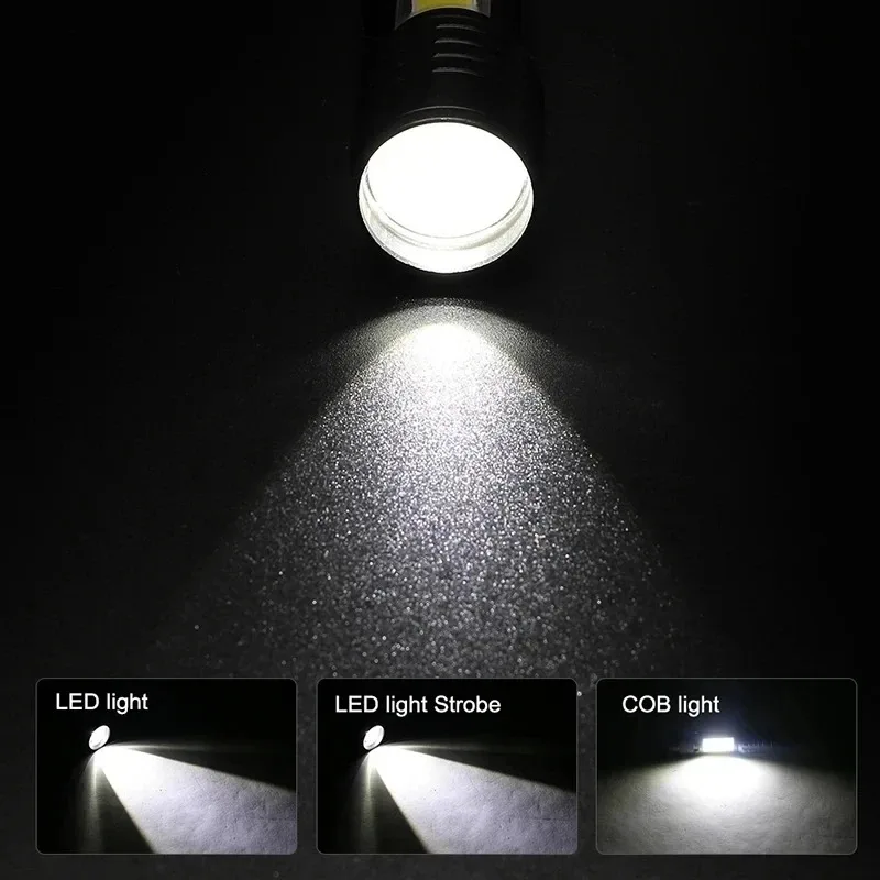 Q5 LED Mini ไฟฉายแบตเตอรี่ในตัวไฟฉายซูม COB 2000 Lumens ปรับกลางแจ้งกันน้ําไฟฉุกเฉินพ็อกเก็ต