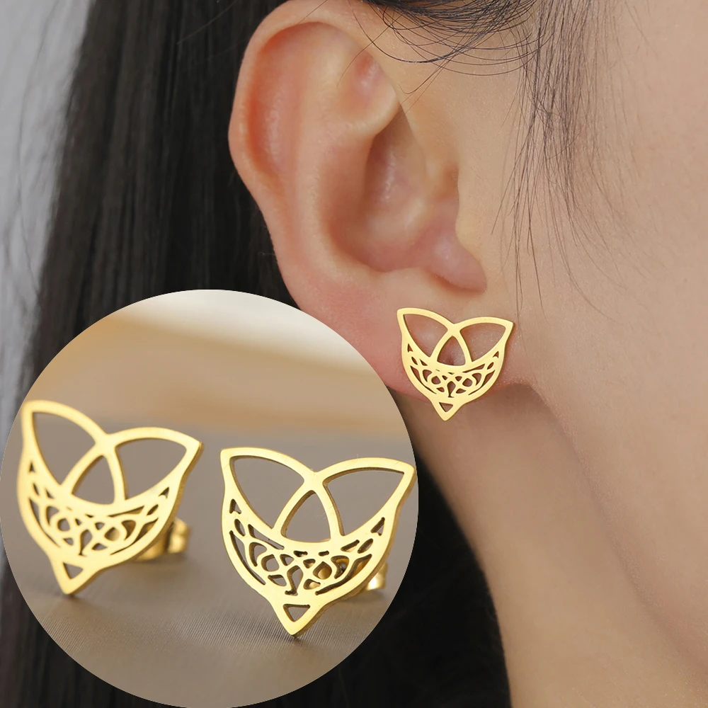 Dawapara Celtics Moon Stud Earrings Triangle Crescent Filigree Moon Earrings Irish Good Luck Stainless Steel Jewelry - view 3