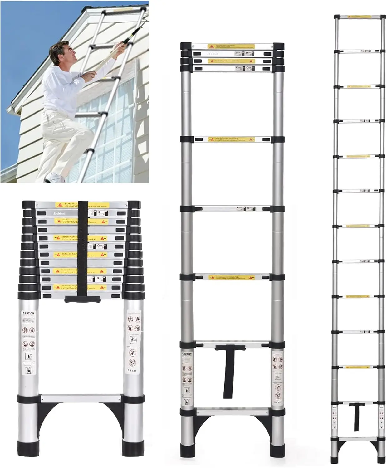 

Telescoping Ladder 20.3 FT Extension Ladder Aluminum Lightweight Telescopic Ladder with 2 Triangle Stabilizers Telescopin