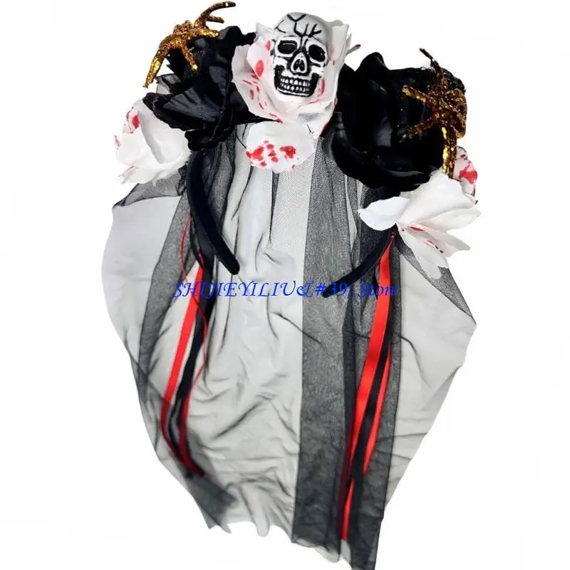 

E21F Хэллоуин Танцевальная повязка для волос Модная лента Дизайн Арахнид Цветочный шарм для волос