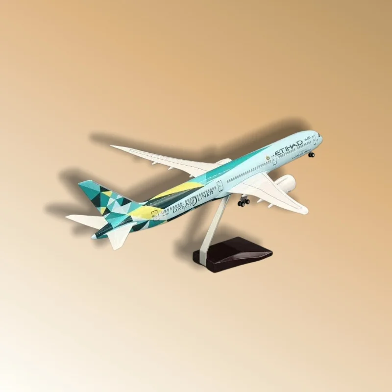 

47 cm B787-10 Etihad Airways 1:145 Scale Die-Cast Resin Model with Wooden Base and Landing Gear—Collector's Grade Display Gift
