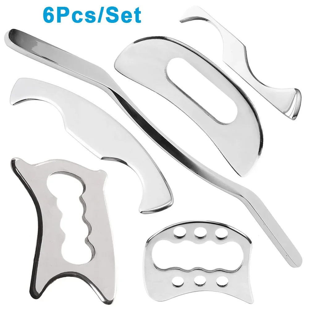 6Pcs Stainless Steel Gua Sha Muscle Scraper Tools Scraping Massage Tools for Physical Therapy, IASTM Massage, Soft Tissue Tool