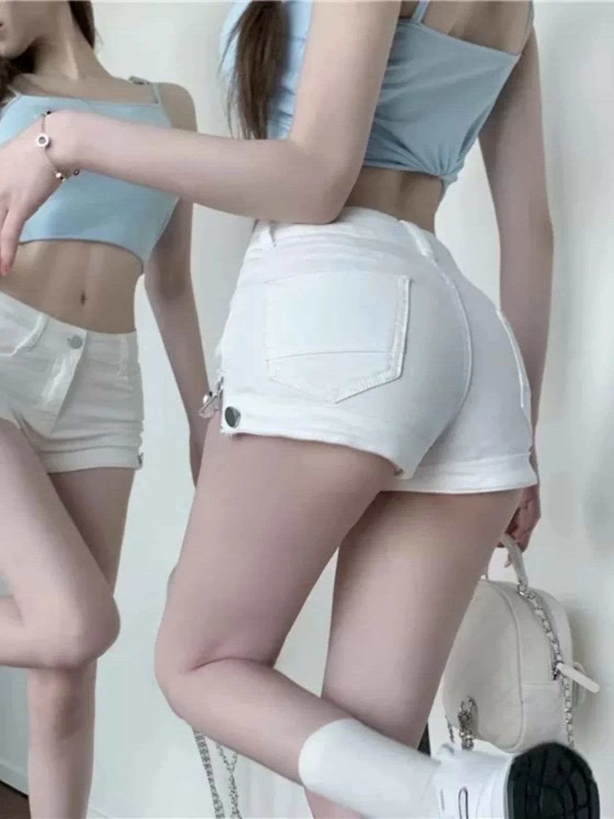 Summer Slim Fit Denim Shorts Side Zipper Tight Jeans  Skirt Design Sexy Girl Casual Low Waist Jeans Short Pants