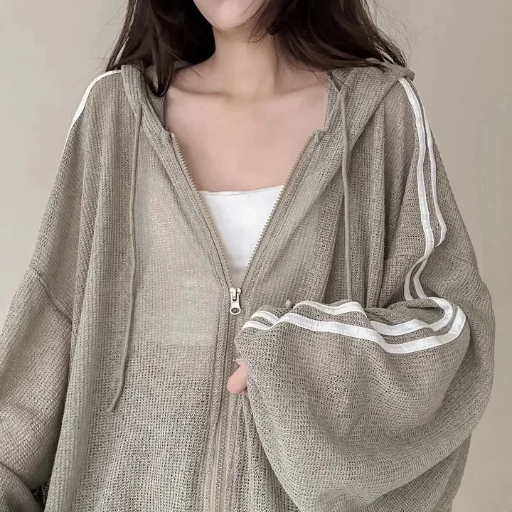 Women Thin Linen Jacket Fashion Ladies Outerwear White Sunscreen Clothing Retro  Loose Long Sleeve Female Knitted Cardigan 2025