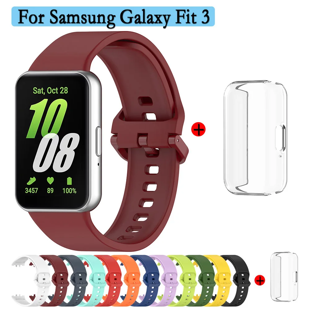 Silicone Strap For Samsung Fit 3 SM-R390 Watchband With Transparent Case Single Color Adjustable Wristband Accessories