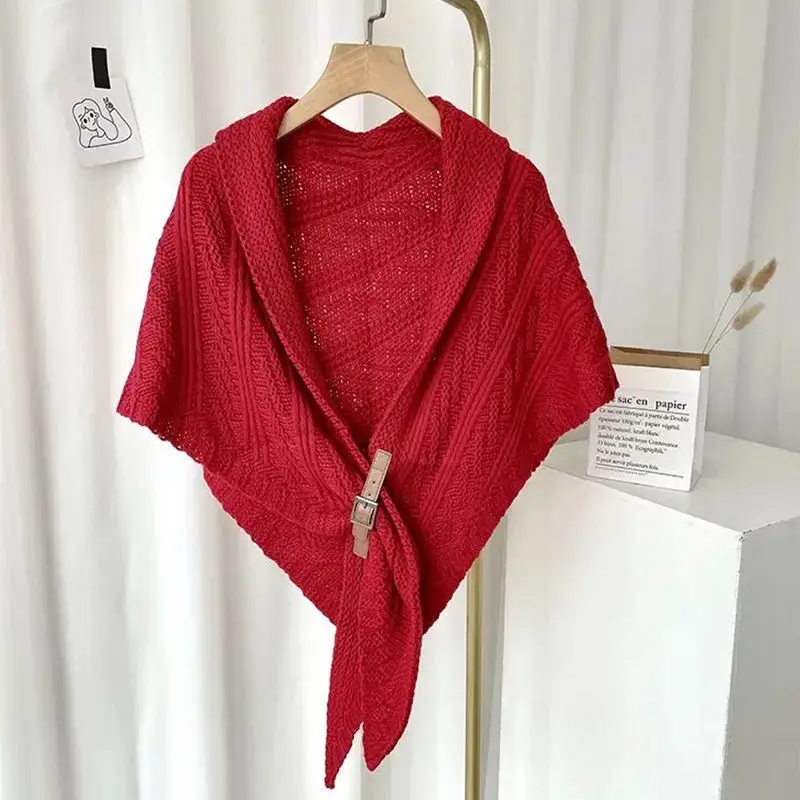 Autumn Winter Women's Versatile Shawl Cloak Fashion Korean Warm Knitted Button Scarf Shawl Multifunctional Ponchos Cape For Girl