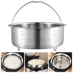 Stainless Steel Pressure Cooker Steaming Kitchen Rice Food Steamer Grid Drain Basket with Silicone Handle Cooking tool