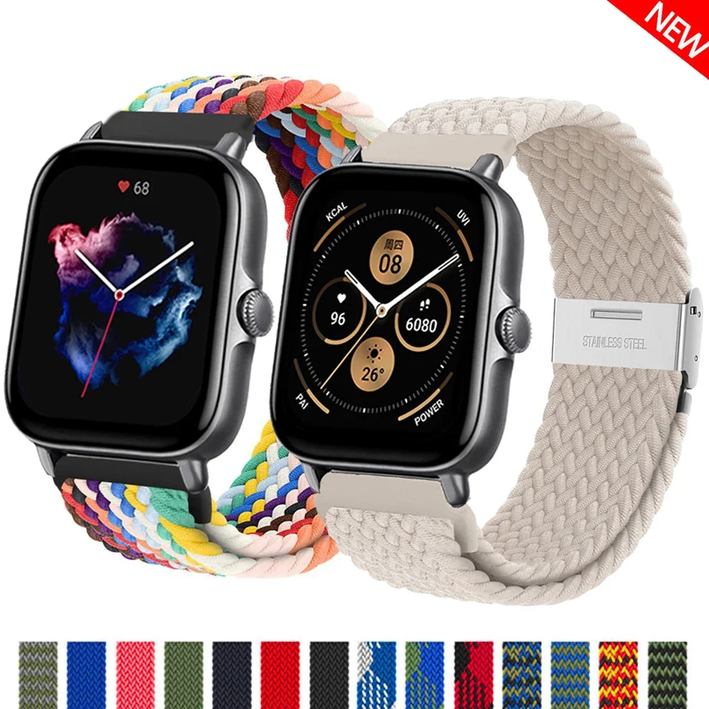 

20mm/22mm band For Amazfit GTS/2/2e/3/4/GTS2 Mini/GTR/3/Pro/4/GTR2/47mm/stratos Braided Elastic Watch Bracelet Amazfit bip strap