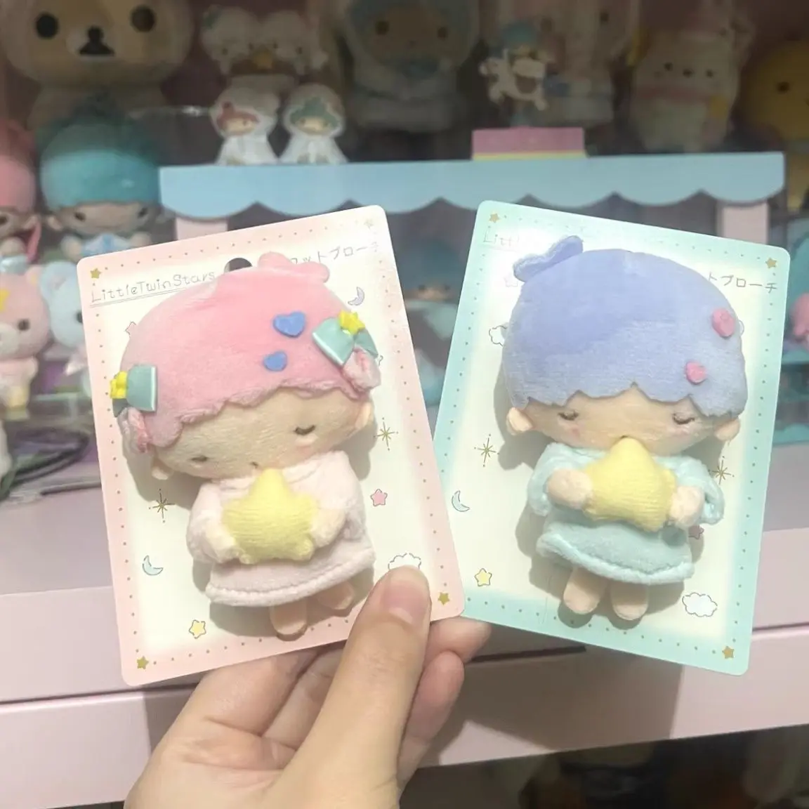 Sanrio Little Twin Stars Closed Eye Sleep Modeling Handheld Little Star Plush Toy Desktop Ornament Collect Doll Birthday Gift