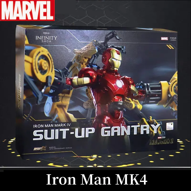 In Stock Marvel Zd Iron Man Mk4 With Suit-up Gantry Original 1/10 Tony Stark Model Action Figure Collectible Toy For Gift