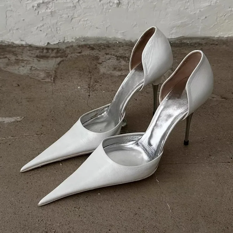 

Unique White Pointed-toe Heels Women Luxury Brand Designer Shoes Street Style Stiletto Commuting Office Shoes Zapatos De Mujer
