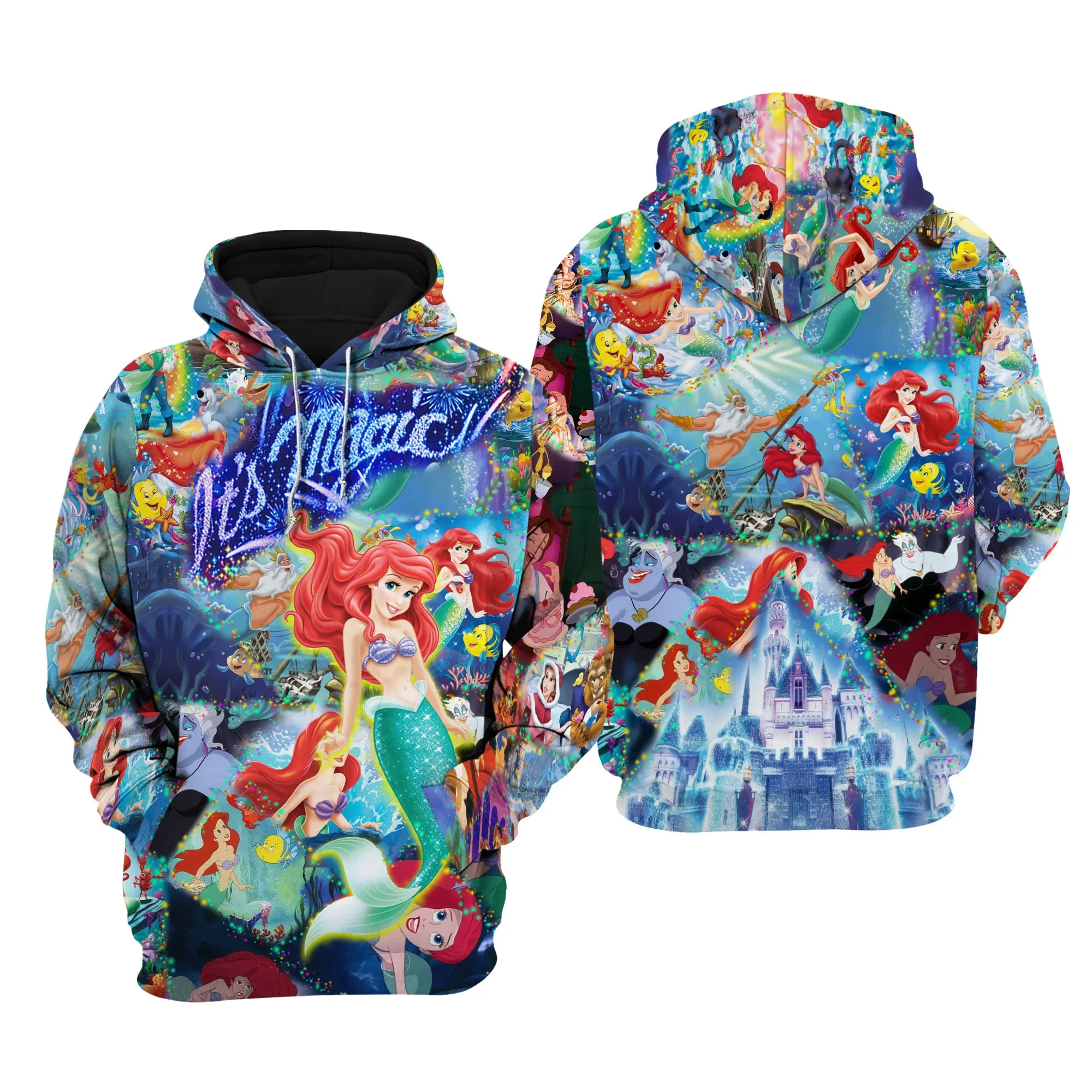 Little Mermaid Ariel 3d Hoodie Mens Women's Casual Fashion Sweatshirt Disney 3d Hoodie Harajuku Streetwear Cartoon Zipper Hood