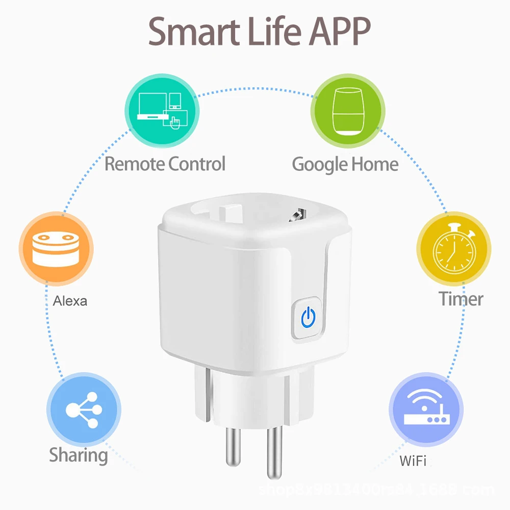 Tuya Smart Wifi Plug EU 16A 20A Smart Socket With Power Monitering Energy Saving Timing Remote Control Smart Life Alexa Google