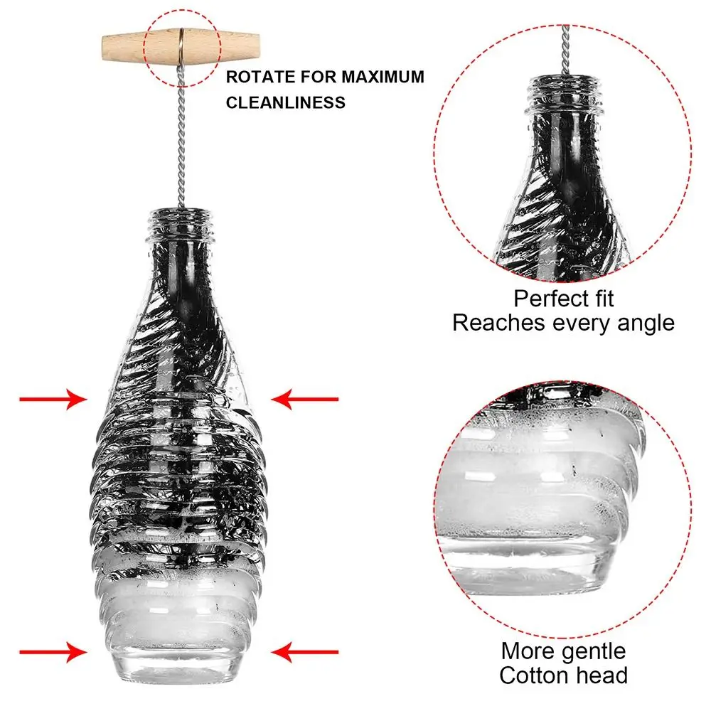With Beechwood Handle Soda Stream Bottle Brush Kitchen Cleaning Tool Dust Removal Glassware Jars Cleaner