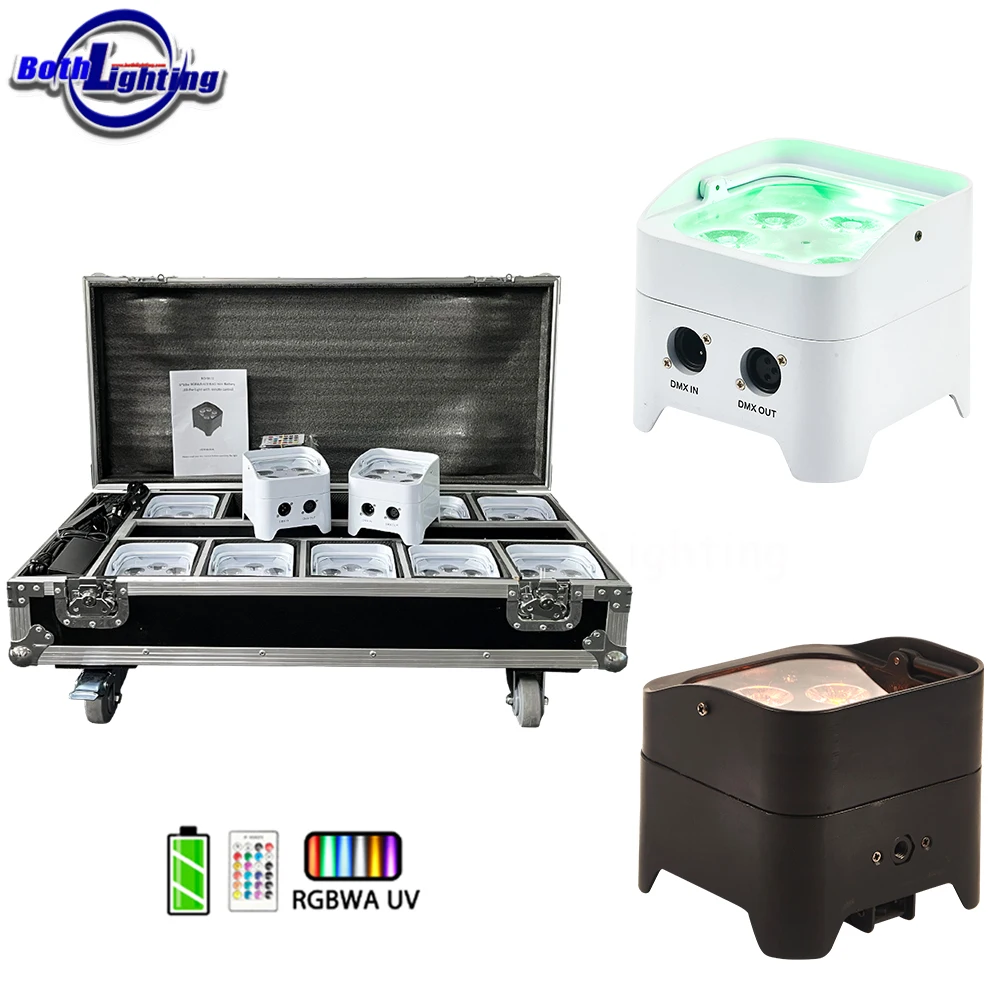 

6*18W Mini S6 Uplights 10pcs with case Wireless RGBWA UV DMX LED Battery Powered Par DJ for Wedding Party up Lighting