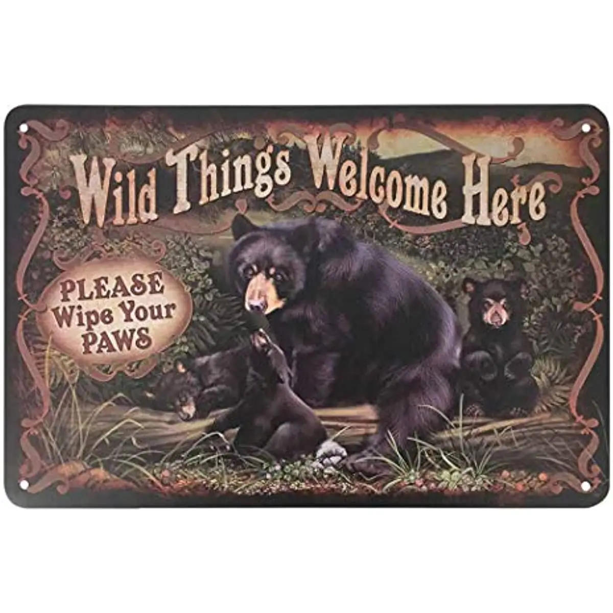 Wild Things Bear Tin Sign Bear in The Forest Welcome Here Please Wipe Your Paws Vintage Metal for Cafes BarsPubs Shop Wall Decor