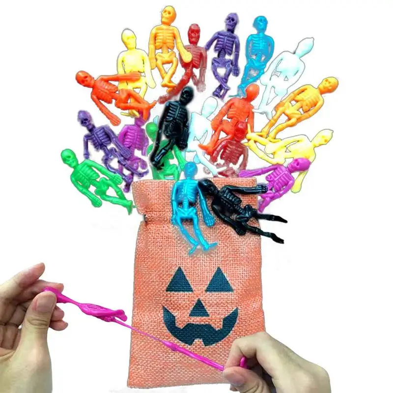 

20pcs Halloween Skeleton Toys for Kids Creative novelty funny TPR bone man small toys Halloween pumpkin sack skeleton man set