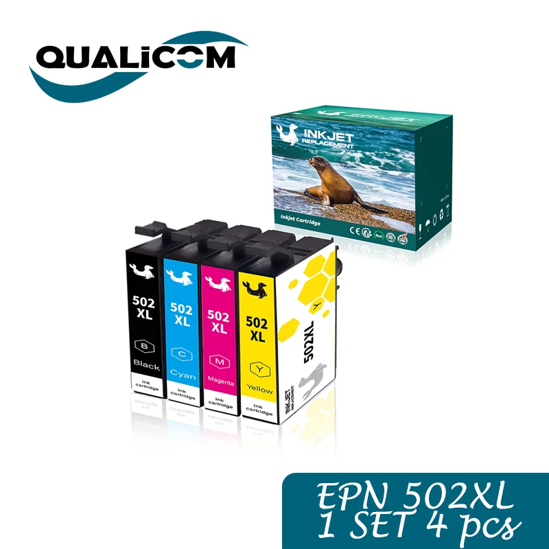 Qualicom 502XL T02W1 1SET 4PCS Compatible Ink Cartridge For Epson XP2100 XP2105 XP3100 XP-3105 WF-2810 WF-2830