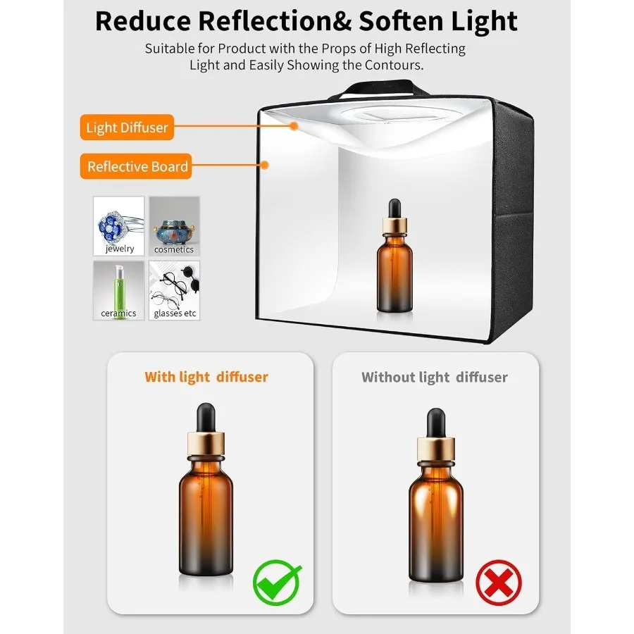 Glendan Photo Light Box Photography: 16x12 Portable Photo Box with 112 LED Dimmable Lights Folding Small Photo Booth Studio Box