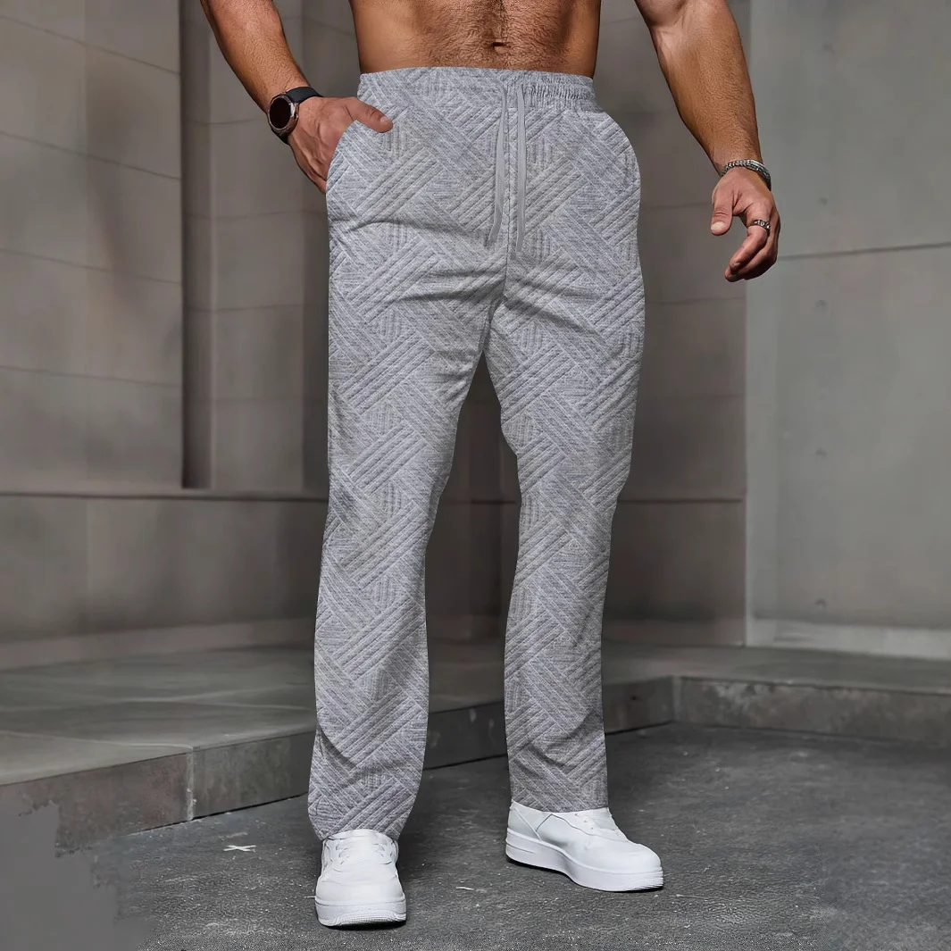 2026 New Men's Jacquard Pants - Tight Fit Design, With Drawstring Pockets, Geometric Pattern Jacquard Fabric, Spring/SummerPants