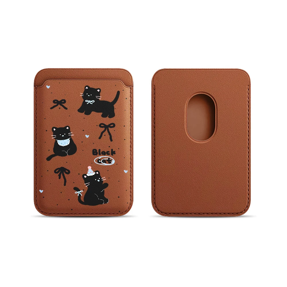 Niedliche schwarze Katzen-Leder-Kartenhülle mit Magnetverschluss, geeignet für alle iPhones, kompatibel mit MagSafe, Kartenhalter für die Rückseite des Telefons. – Detail 23