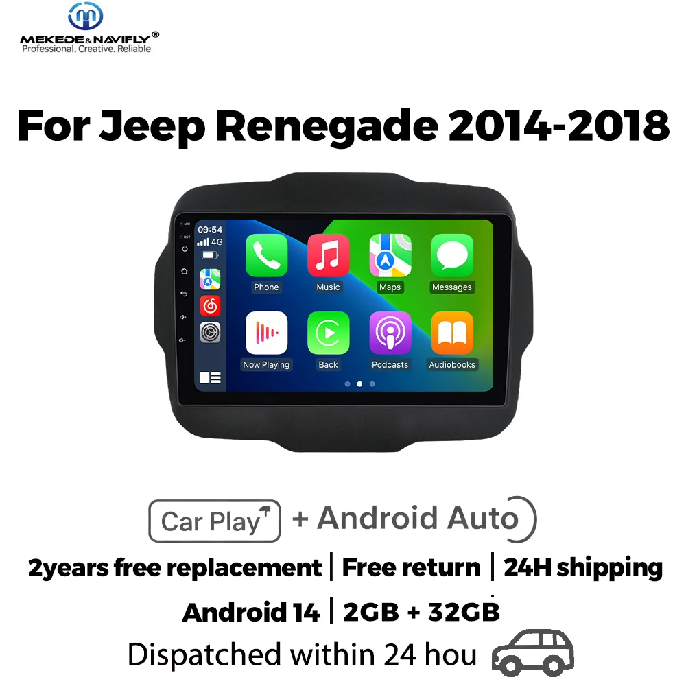 

Автомобильная аудиосистема MEKEDE&NAVIFLY Android 14 для Jeep Renegade 2014-2018, 2DIN автомагнитола, мультимедийный видеоплеер