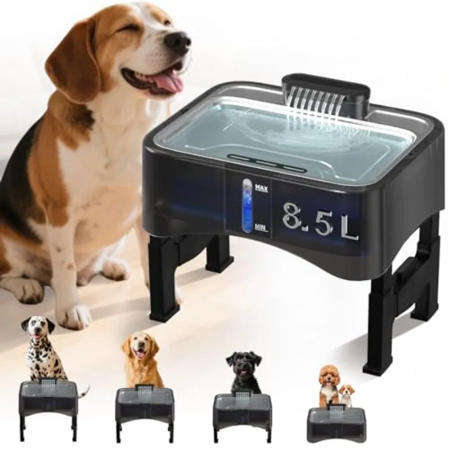 

8.5L/2.25Gal Elevated Dog Water Fountain, 4 Height Adjustable Raised Dog Water Bowl Dispenser for Large Dogs with Stainless Ste
